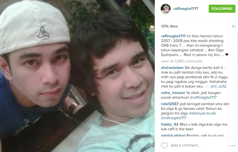 Raffi pajang foto lawas bareng Olga ©instagram/raffinagita1717