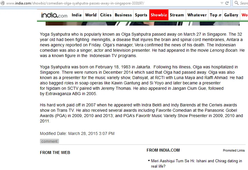 Media India.com ikut heboh Olga meninggal. @india.com