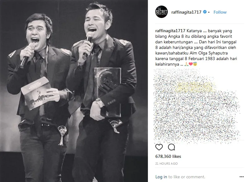 Sahabat dekat, Raffi Ahmad tulis kalimat manis untuk almarhum. Credit: via instagram.com/raffinagita1717