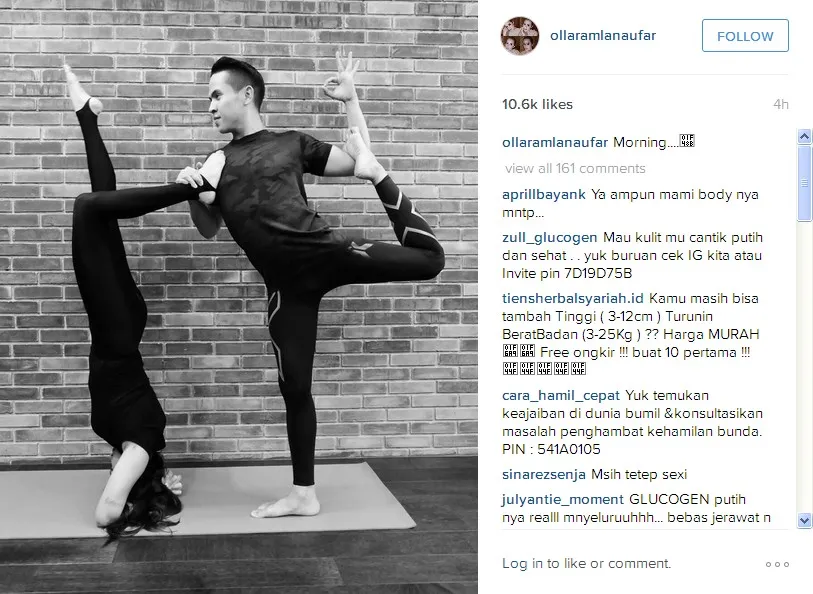 Olla Ramlan Rutin Berlatih Acro Yoga © Instagram ollaramlanaufar