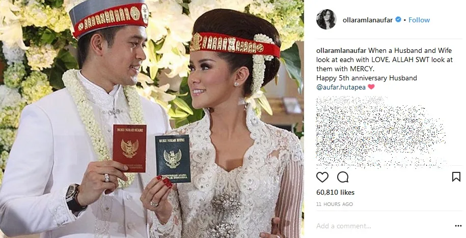 Rayakan ulang tahun pernikahan ke-5 tahun, Olla unggah foto dan tulis kalimat manis. Credit: via instagram.com/ollaramlanaufar