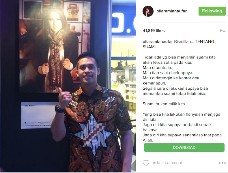 Postingan Olla Ramlan yang mengundang perhatian. 姆nstagram.com/ollaramlanaufar