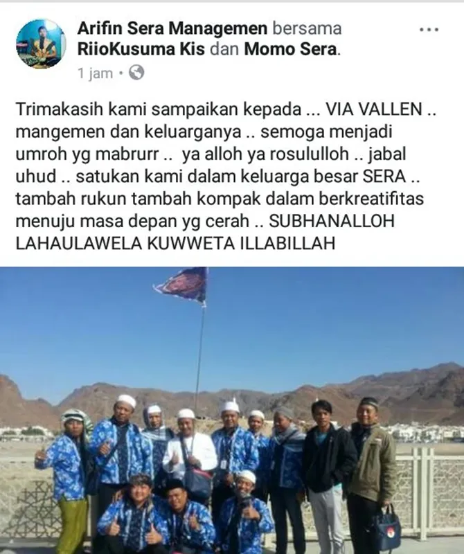 Salah seorang personil Orkes Sera mengucapkan terimakasih pada Via Vallen. (Credit: Facebook/Arifin Sera Managemen)