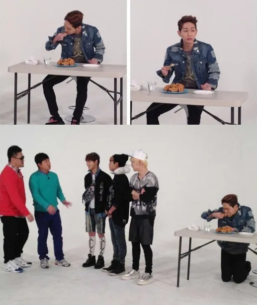 Onew saat sedang makan ayam di acara Weekly Idol © soompi.com
