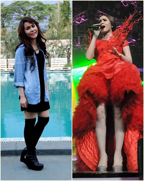 Penampilan 2 gaya Momo saat santai dan di atas panggung. Foto: KapanLagi.com
