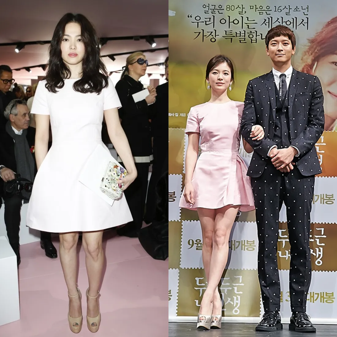 Kiri: Song Hye Gyo di Paris Fashion Week, Maret 2015. Kanan: konferensi pers MY BRILLIANT LIFE, September 2014 © istimewa
