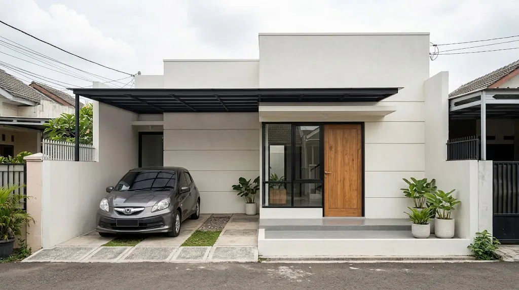 Fasad Minimalis dengan Warm White. (AI Generated)