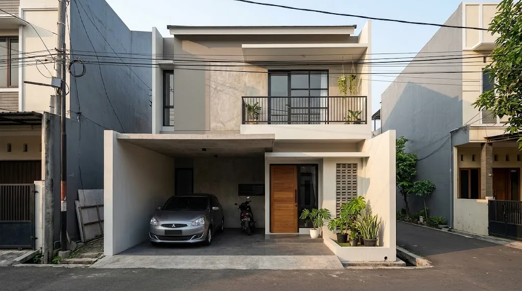 Rumah 2 Lantai dengan Balkon Minimalis. (AI Generated)