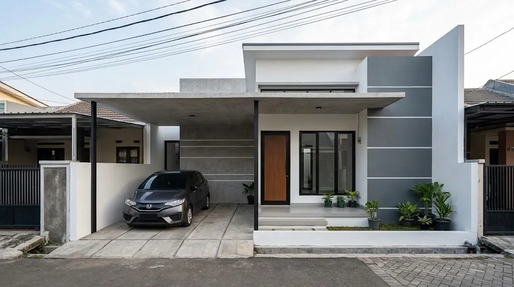 Rumah dengan Kanopi Flat Memanjang. (AI Generated)