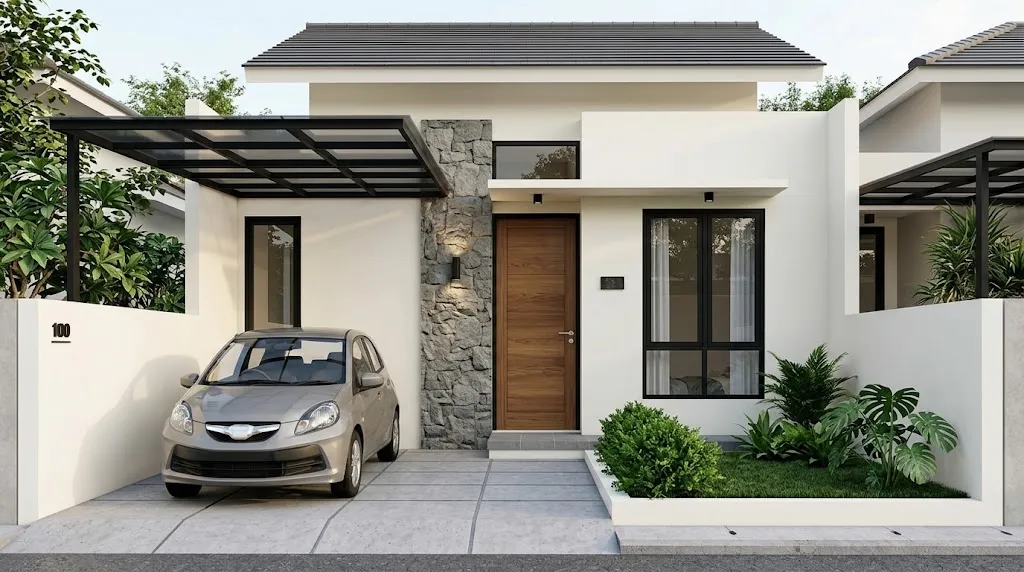 Fasad Batu Alam Minimalis. (AI Generated)