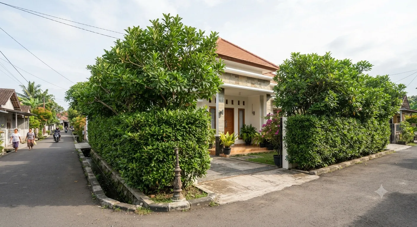 Jenis tanaman yang cocok untuk rumah hook, ampuh Jadi pagar alami untuk privasi dan penghijauan model pohon tanjung - AI generated
