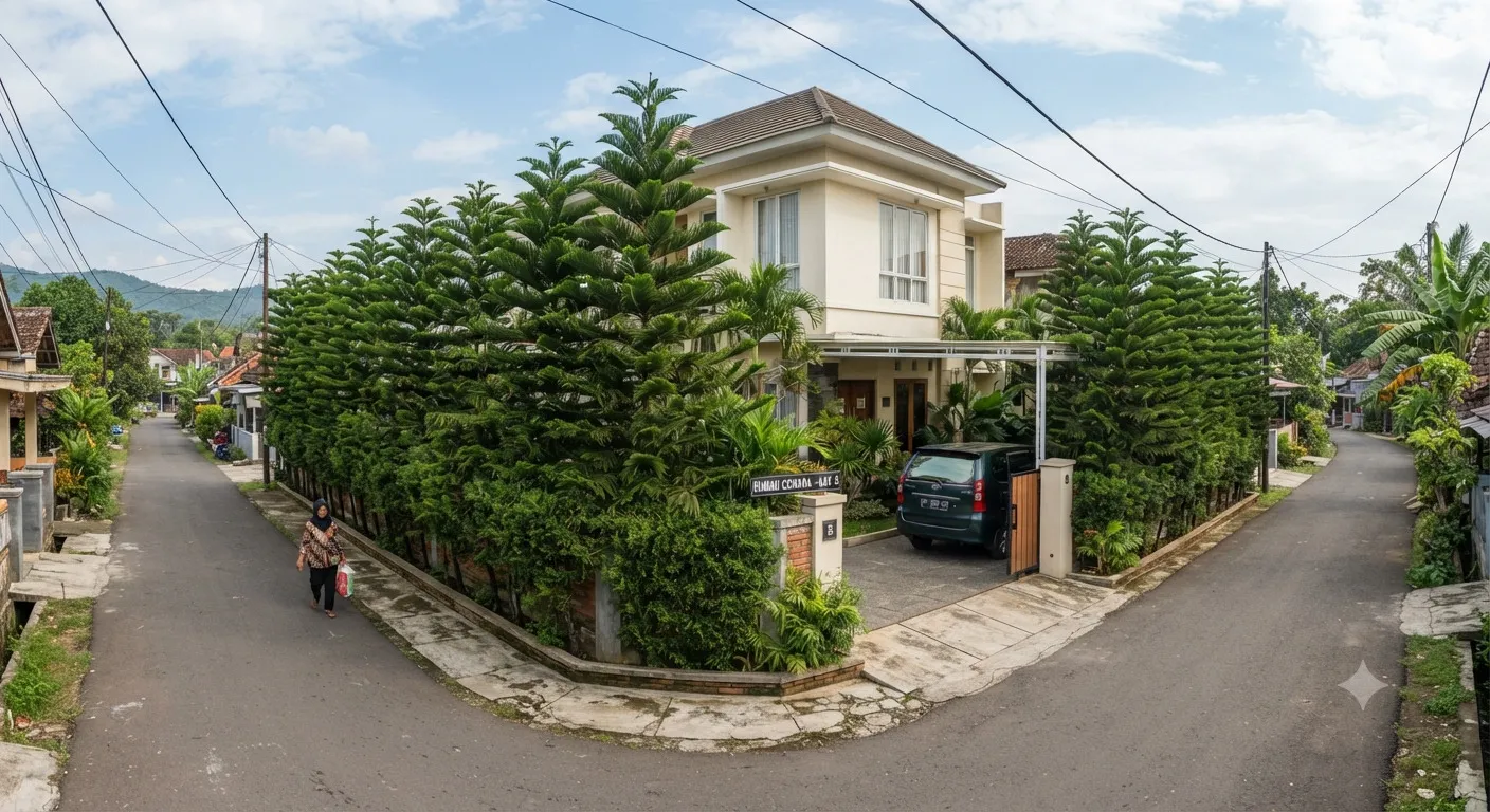 Jenis tanaman yang cocok untuk rumah hook, ampuh Jadi pagar alami untuk privasi dan penghijauan model cemara norfolk - AI generated