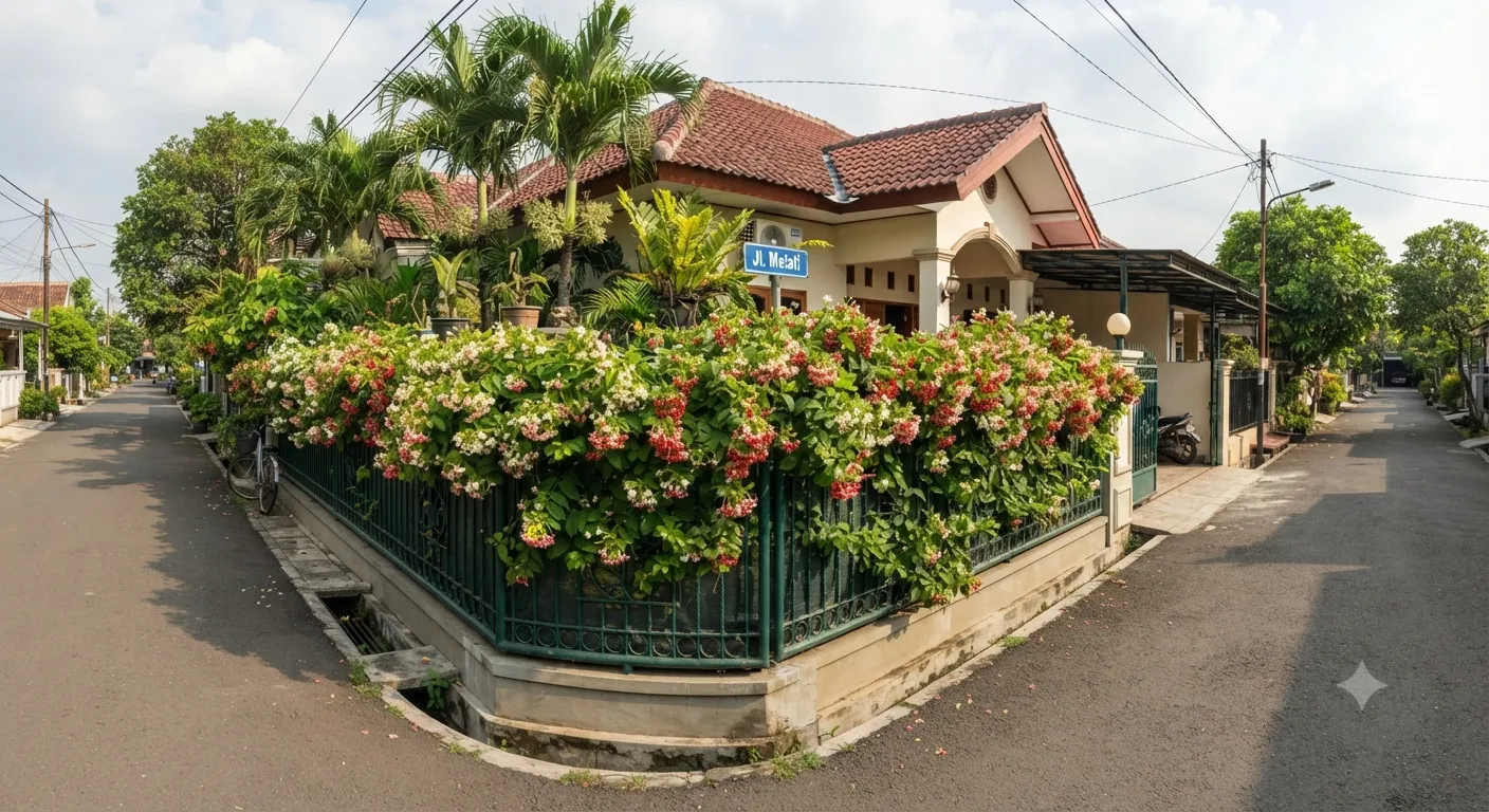 Jenis tanaman yang cocok untuk rumah hook, ampuh Jadi pagar alami untuk privasi dan penghijauan model melati Belanda - AI generated