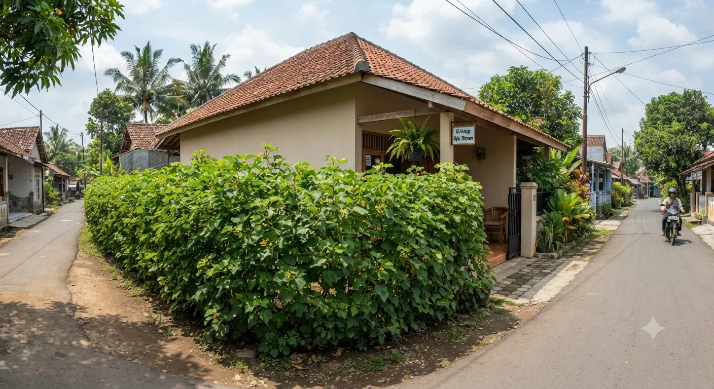 Jenis tanaman yang cocok untuk rumah hook, ampuh Jadi pagar alami untuk privasi dan penghijauan model jarak pagar - AI generated