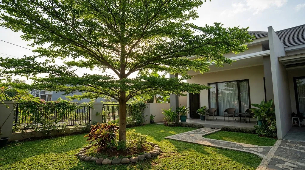 Pohon Ketapang Kencana (Terminalia mantaly). (AI Generated)