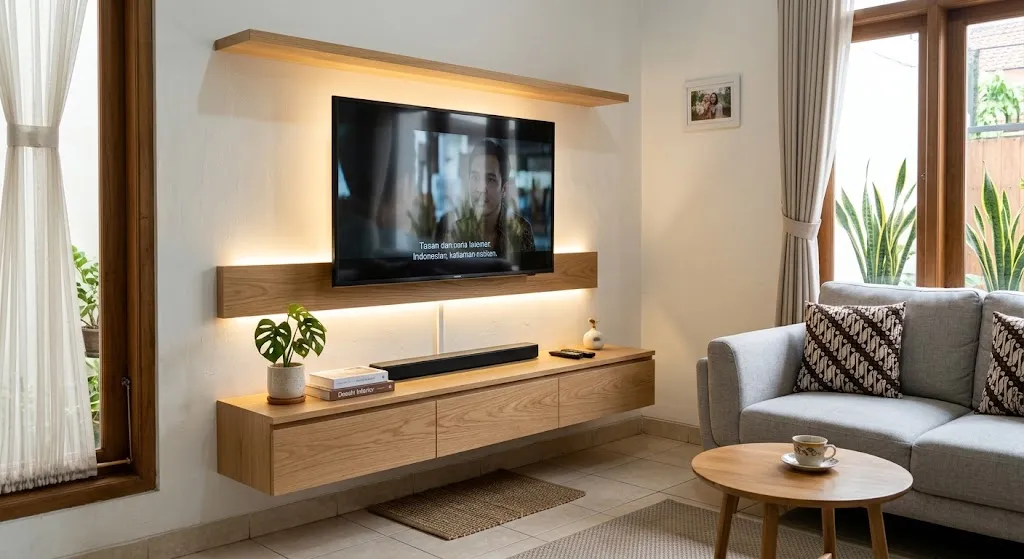 Inspirasi Model Rak TV Minimalis. (AI Generated)