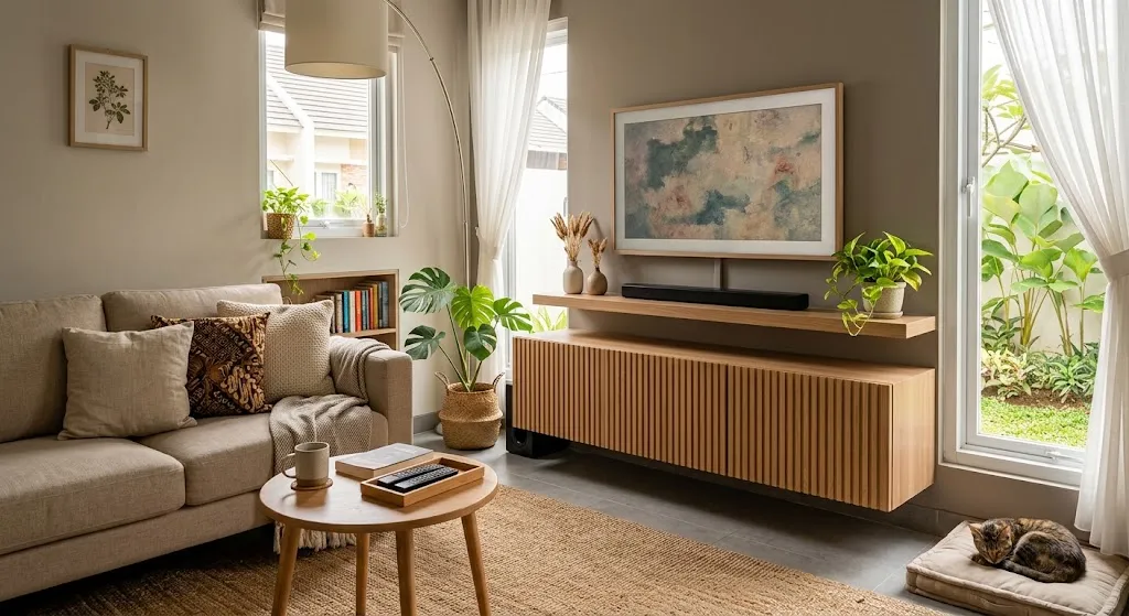 Inspirasi Model Rak TV Minimalis. (AI Generated)