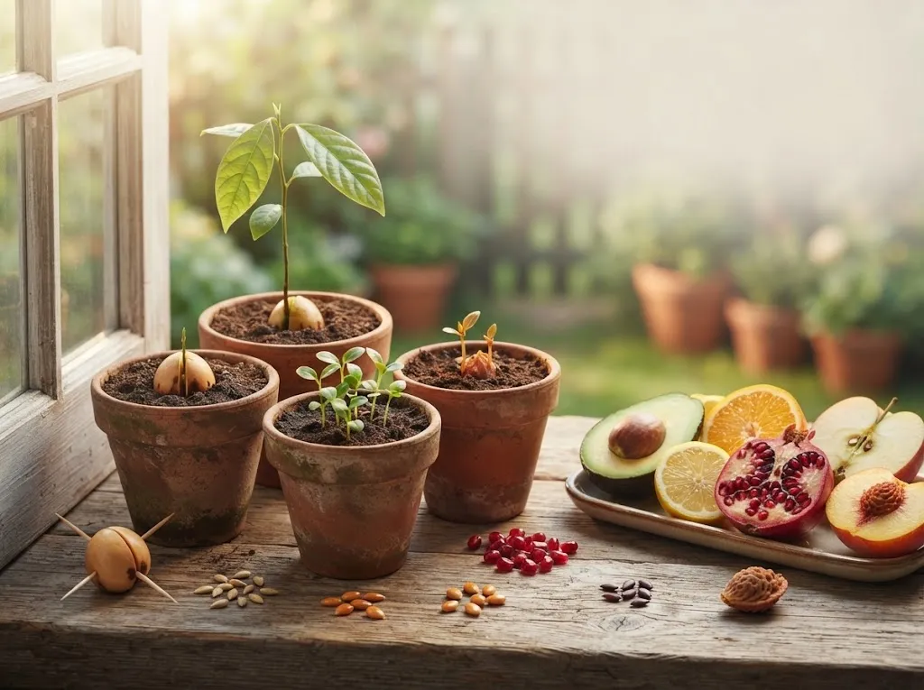 biji buah yang bisa disemai di rumah (AI generated)