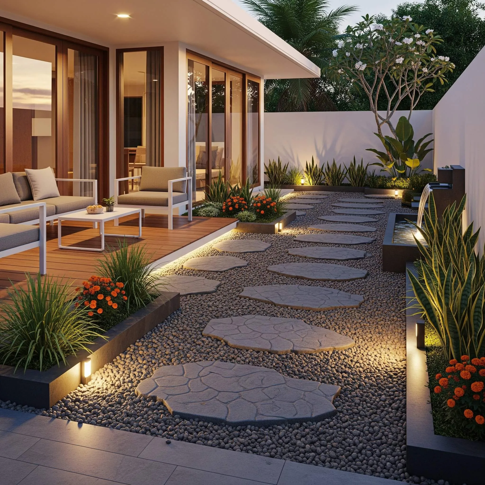 Cara Menata Taman Depan Rumah Minimalis Tanpa Banyak Tanaman (AI generated)