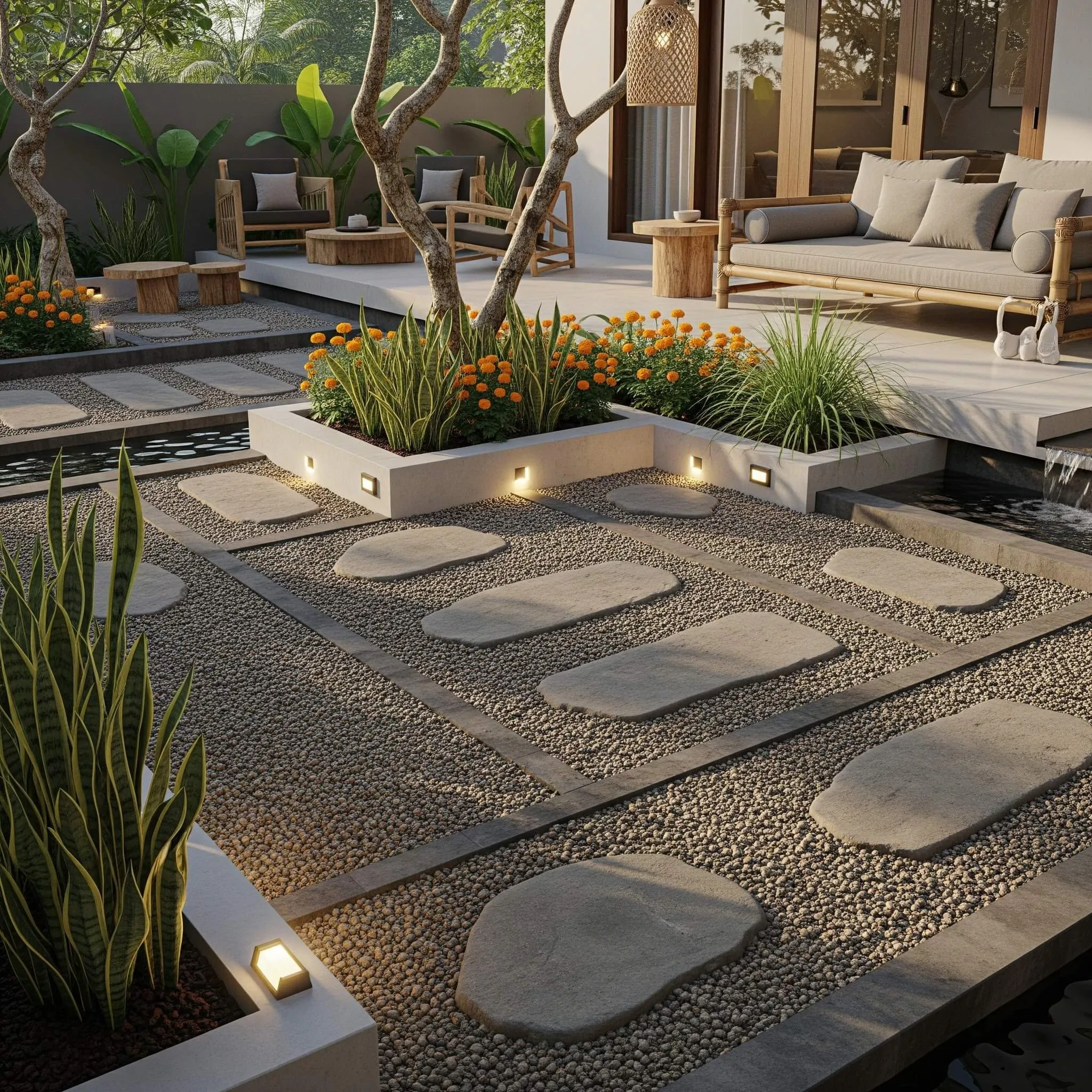 Cara Menata Taman Depan Rumah Minimalis Tanpa Banyak Tanaman (AI generated)