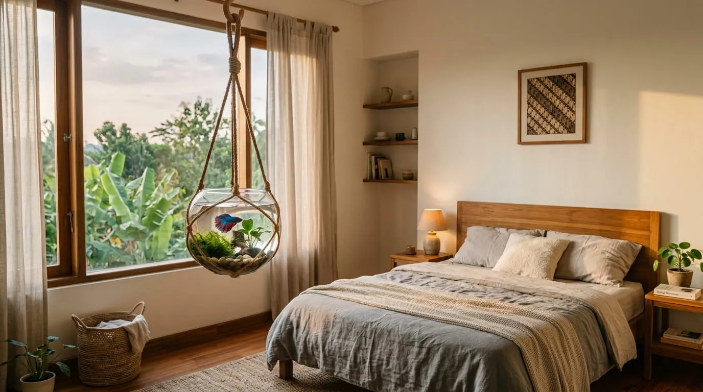 Aquarium Gantung (Hanging Glass Terrarium/Aquarium). Foto: AI Generated