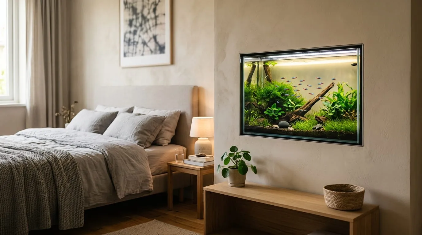 Aquarium Tembok atau Dinding (Wall-Mounted Aquarium). Foto: AI Generated