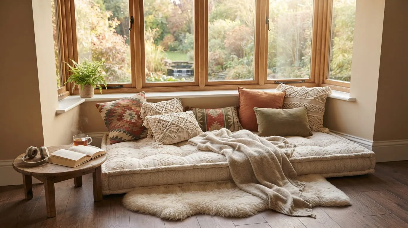 Sudut Baca Bergaya Boho dengan Floor Mattress. Foto: AI Generated
