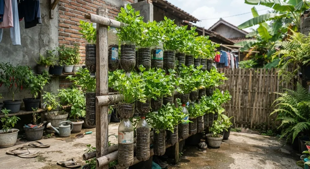 Tanaman Sayur yang Bisa Tumbuh di Botol Bekas. (AI Generated)