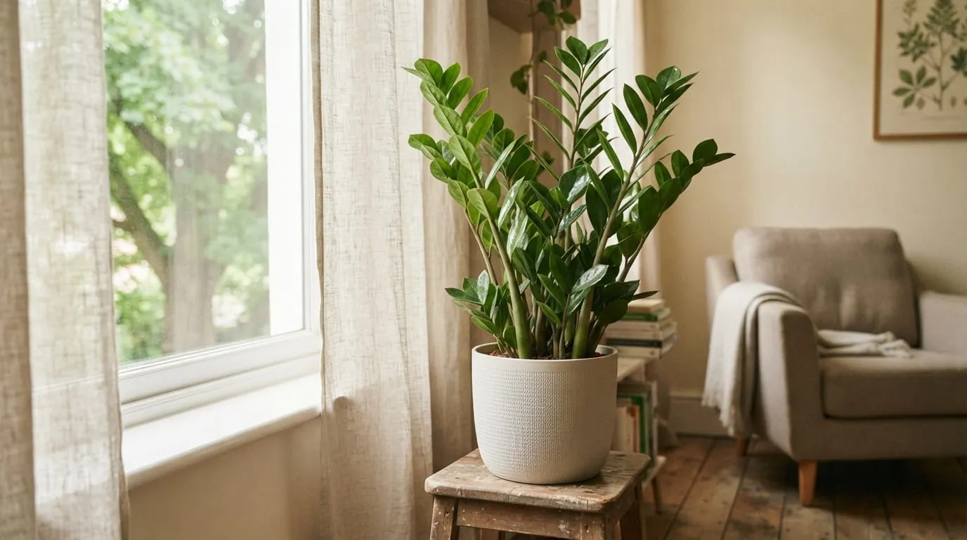 Pohon Dolar (Zamioculcas zamiifolia / ZZ Plant). Foto: AI Generated