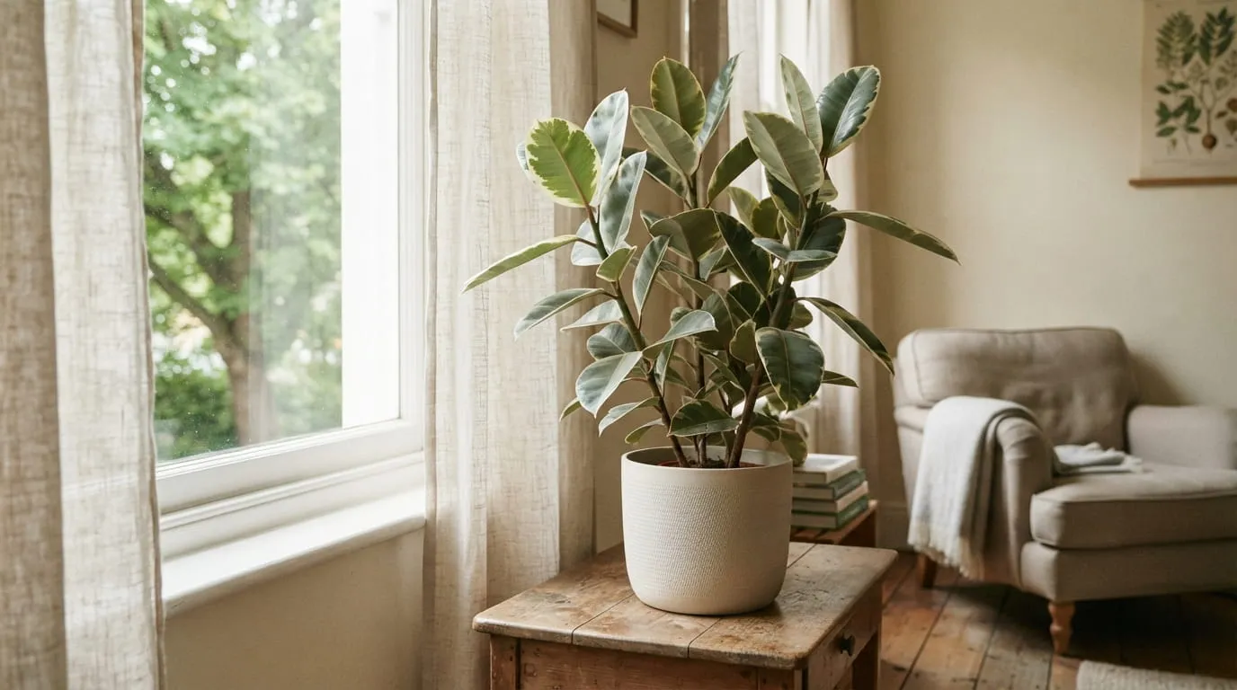Tanaman Karet Hias (Rubber Plant / Ficus elastica). Foto: AI Generated