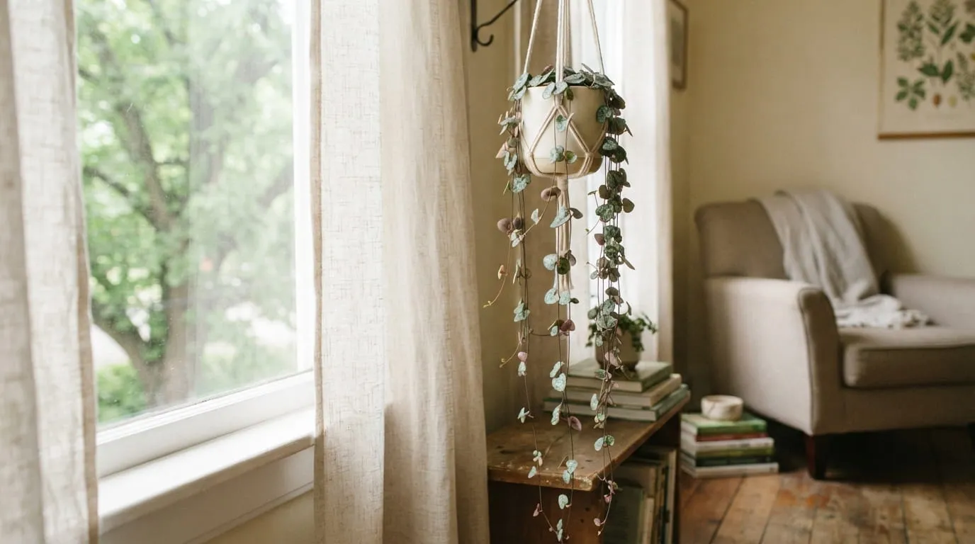 String of Hearts (Ceropegia woodii). Foto: AI Generated