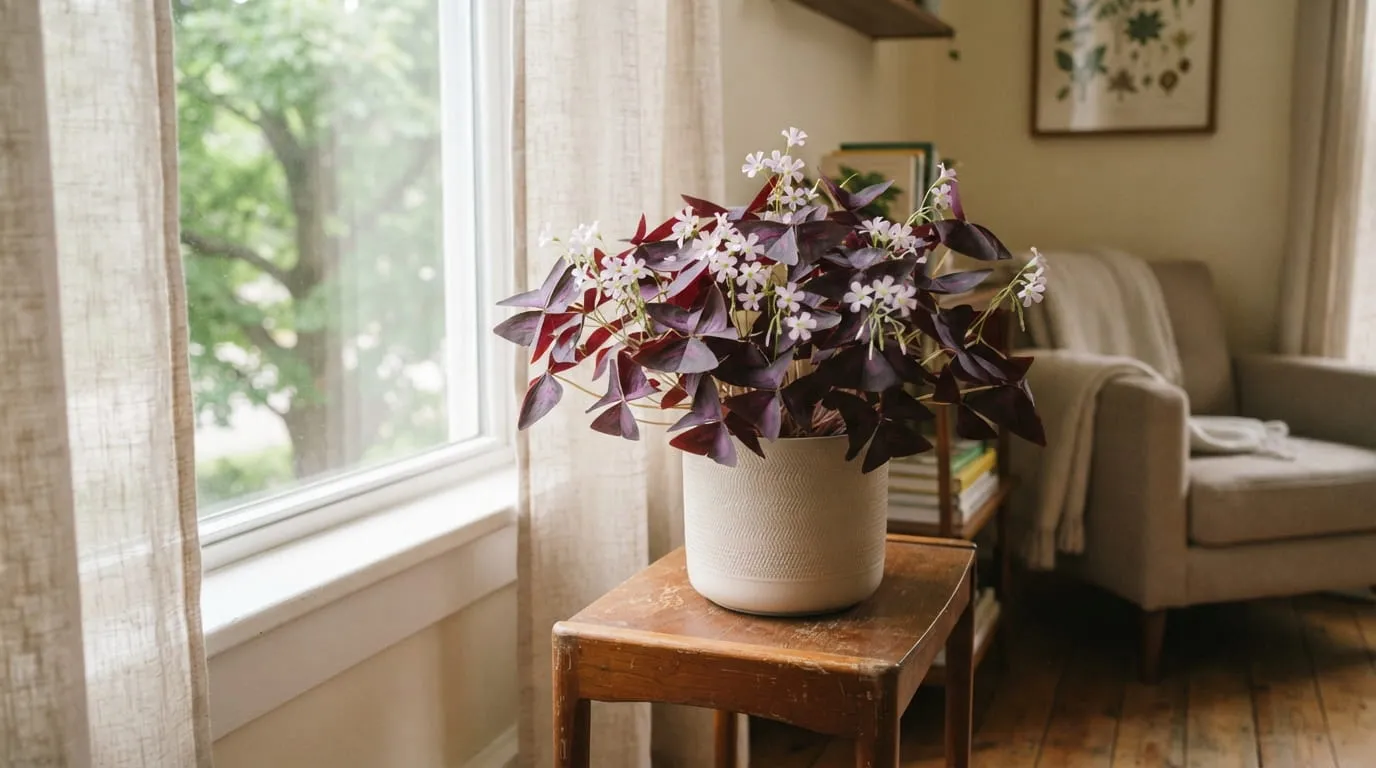 Tanaman Oksalis (Oxalis triangularis). Foto: AI Generated