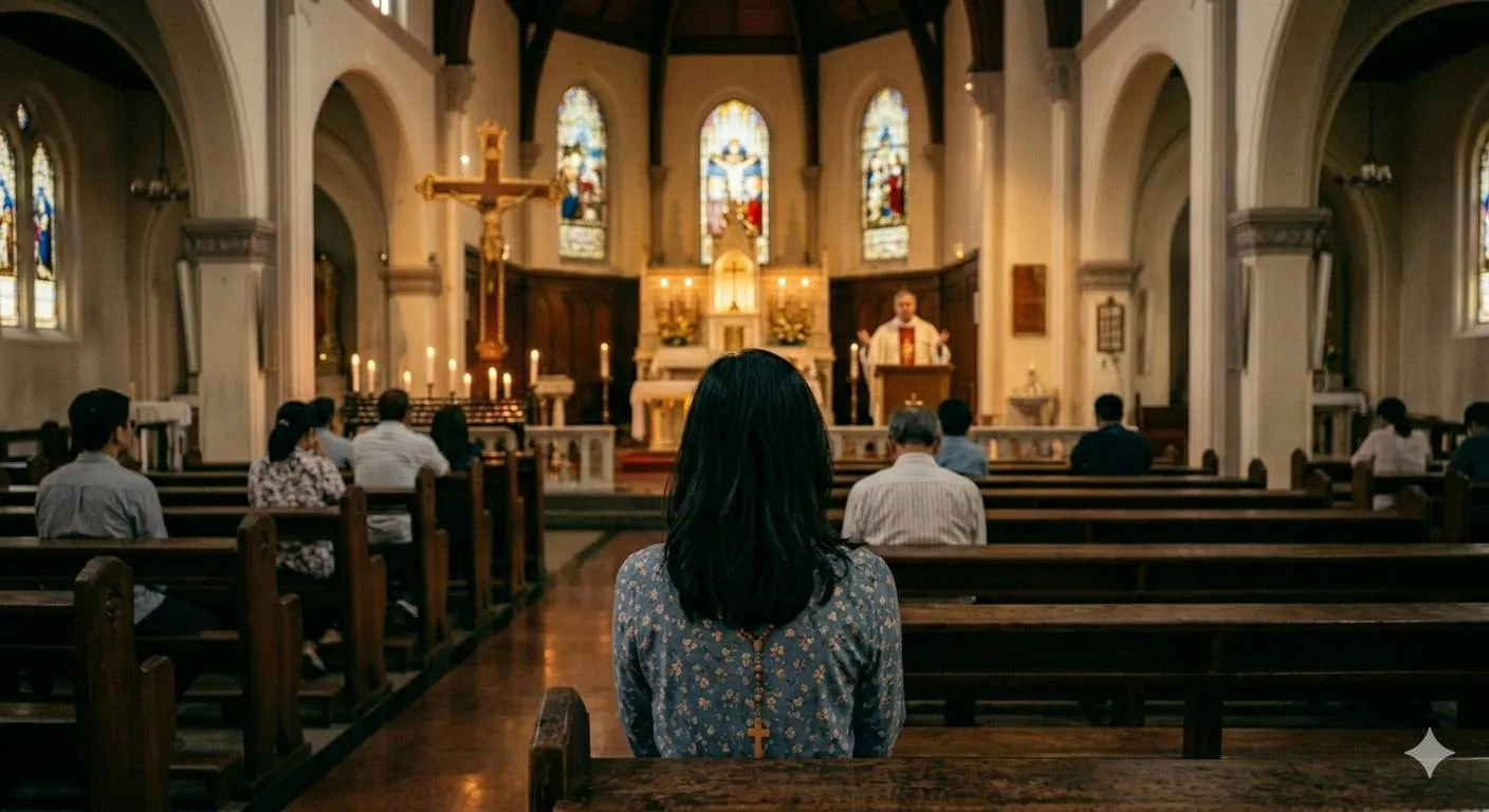 ilustrasi orang di gereja - created by AI