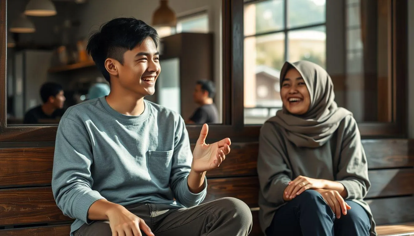 Dua orang tertawa bersama (c) Ilustrasi AI