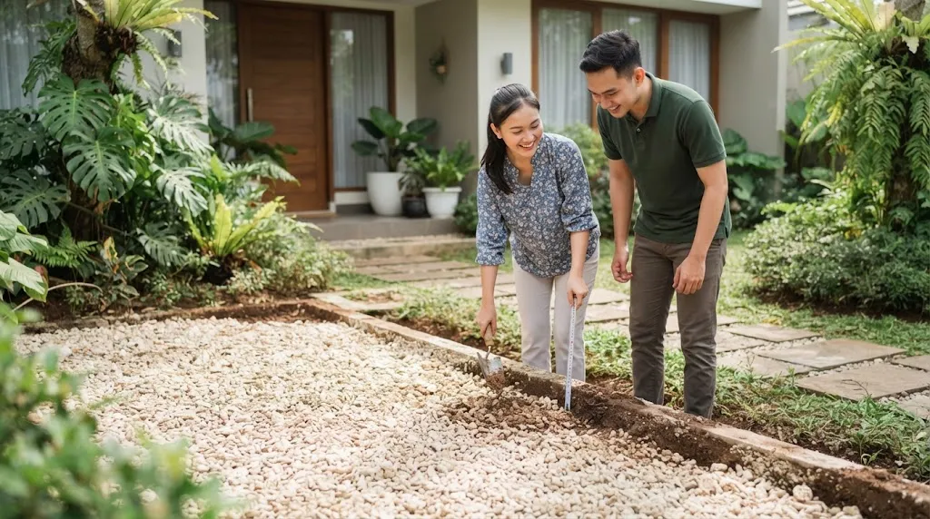Tips memilih batu koral untuk mengurangi becek di halaman rumah (AI Generated)