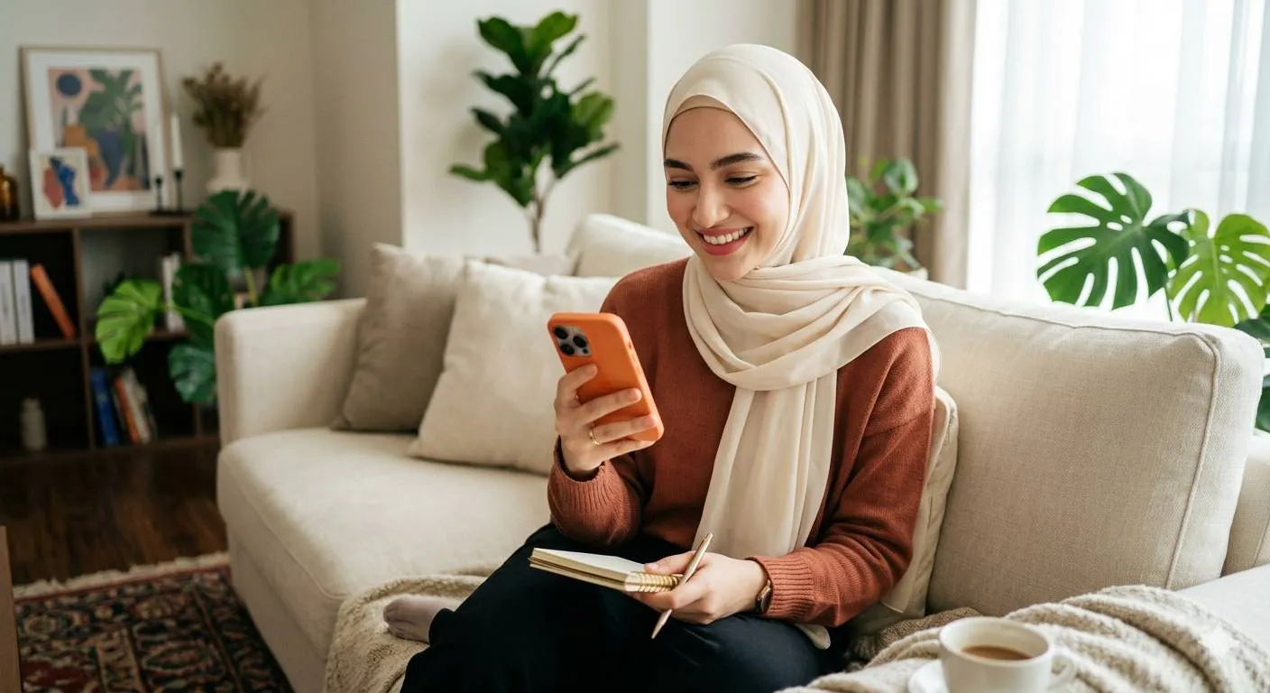 perempuan bermain hp - image by AI