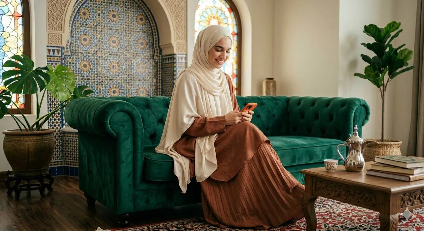 perempuan bermain hp - image by AI