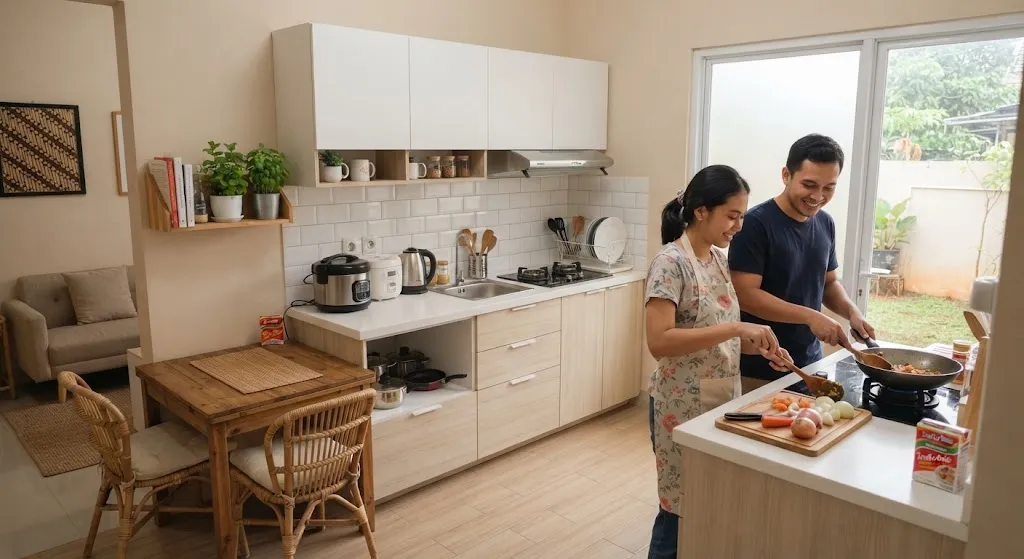 Desain Dapur Minimalis untuk Pasangan Baru Menikah. (AI Generated)