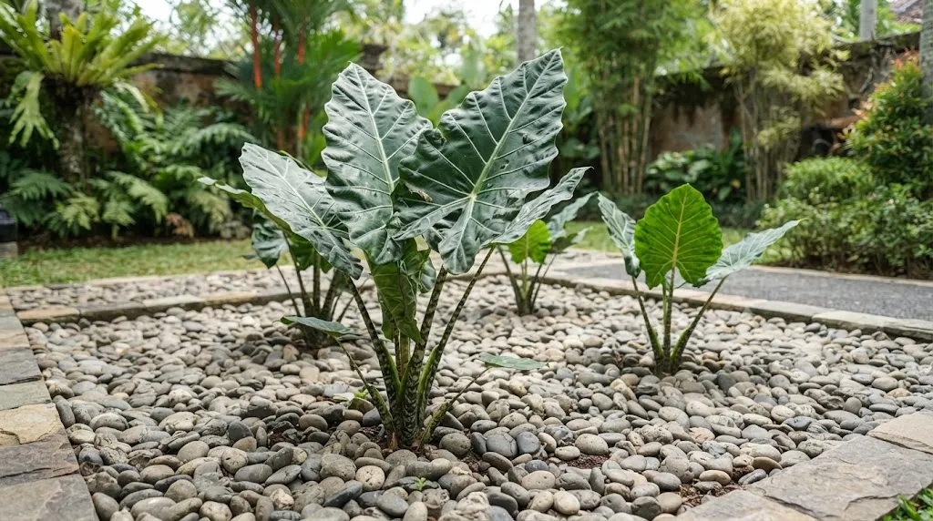Alocasia sebagai Titik Fokus di Tengah Batu Koral/Foto: AI Generated