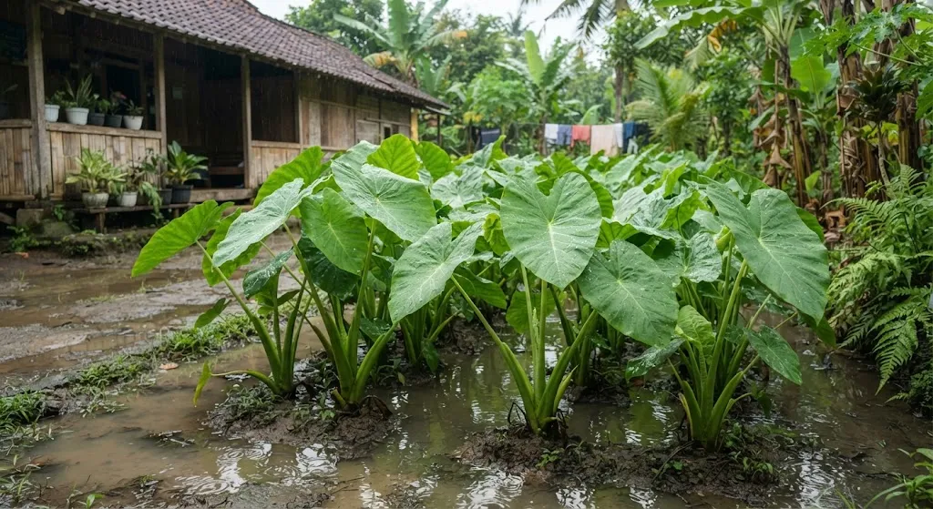 Talas yang Tumbuh di Tanah Lembap - AI generated