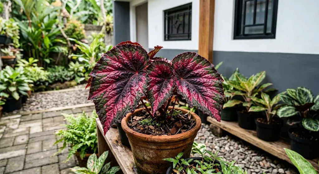 Tanaman Hias dengan Daun Berurat Merah. (AI Generated)