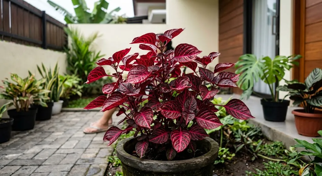 Tanaman Hias dengan Daun Berurat Merah. (AI Generated)