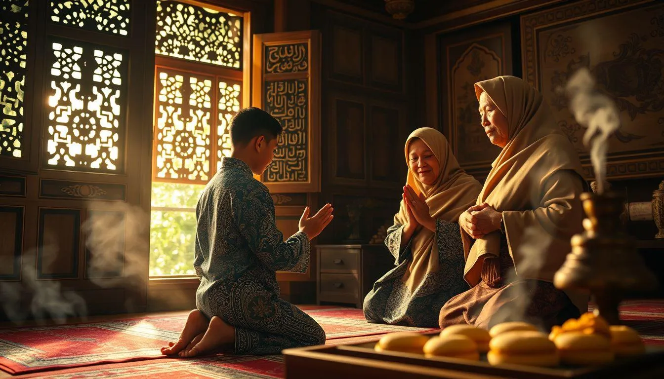 Potret anak sungkeman lebaran kepada ibu (c) Ilustrasi AI
