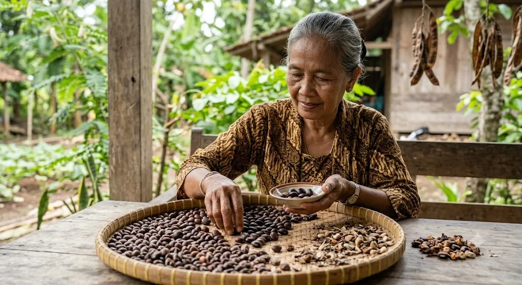 nenek memilih biji sendiri (AI Generated)