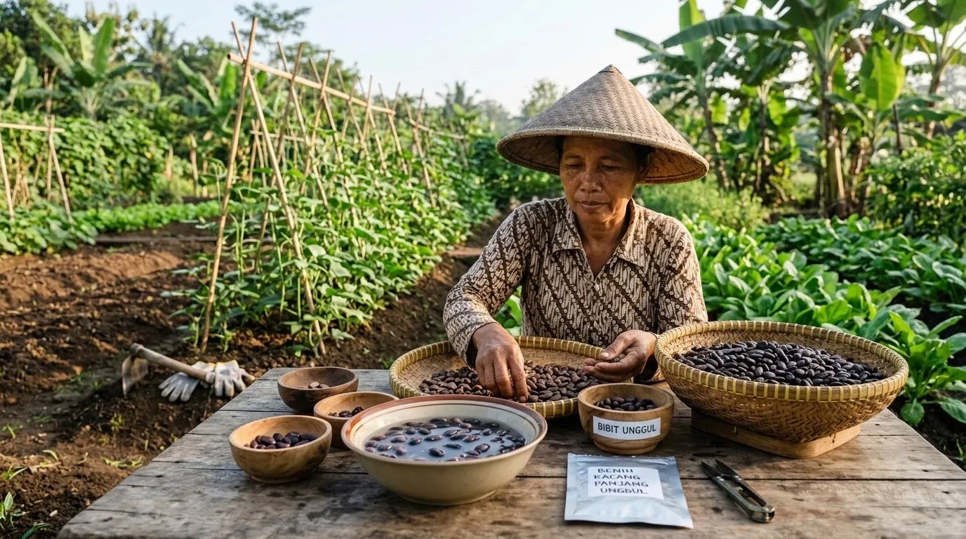 Pemilihan Bibit Kacang Panjang. (AI Generated)