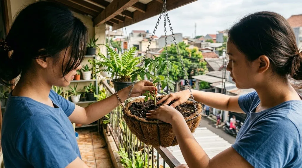 Cara Menanam Tomat Ceri di Pot Gantung (AI Generated)