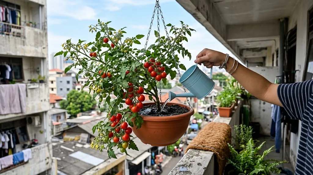 Cara Menanam Tomat Ceri di Pot Gantung (AI Generated)