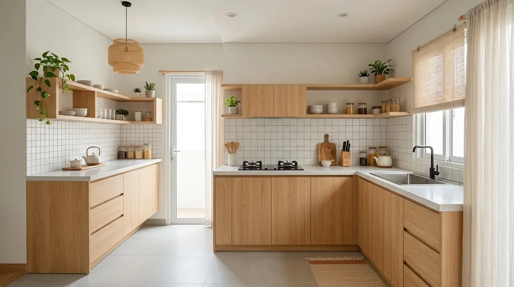 Desain dapur sederhana model japandi. [AI Generated]