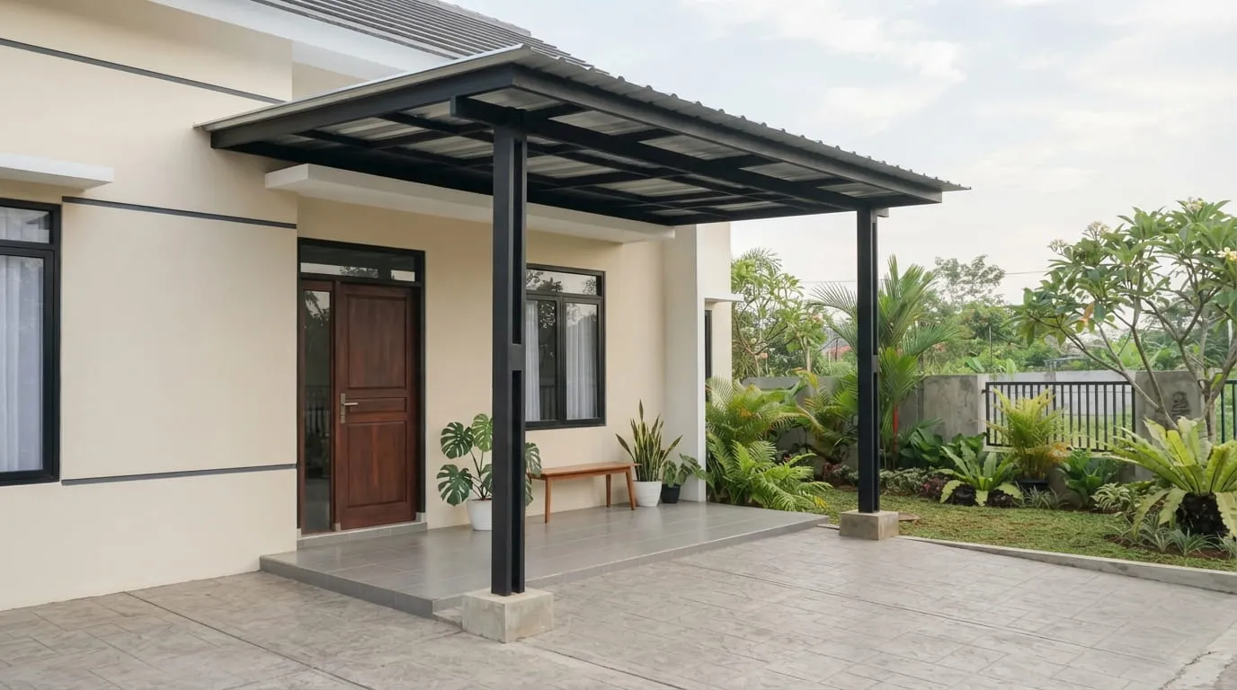 Kanopi Tiang Rangka Hollow Galvanis. Foto: AI Generated