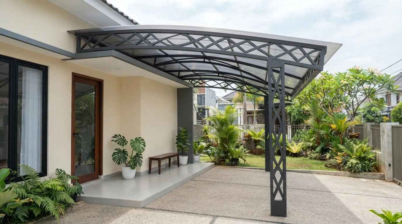 Kanopi Tiang Bermotif Geometris. Foto: AI Generated